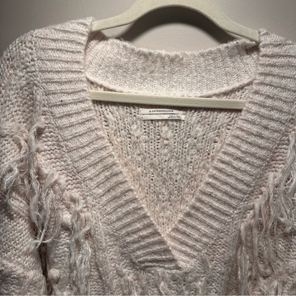 Anthropologie Fringed Pullover Knit Sweater Sequin Fringe in Ivory Large EUC - Picture 9 of 16